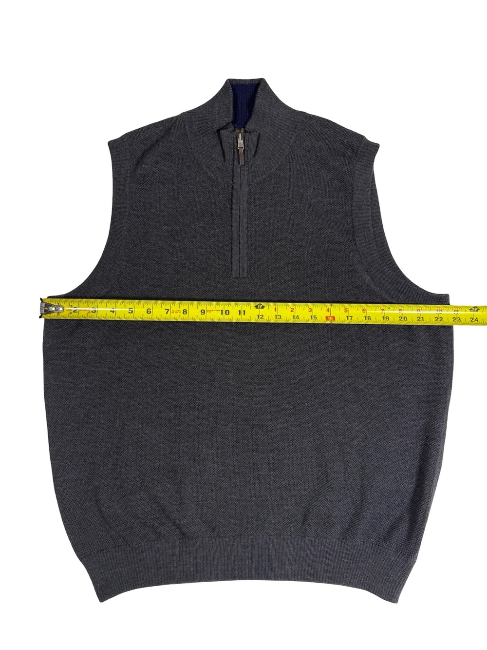 Thomas Dean Zegna Merino Wool Sweater Vest Medium Gray 1/4 Zip Italy Luxury Golf - Picture 3 of 6